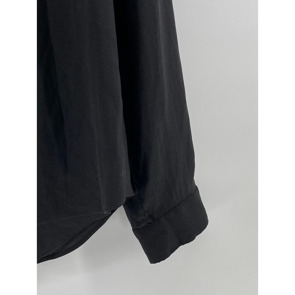 ANN TAYLOR Women's Black Solid Regular-Fit Button-Up Long Sleeve Top SZ M