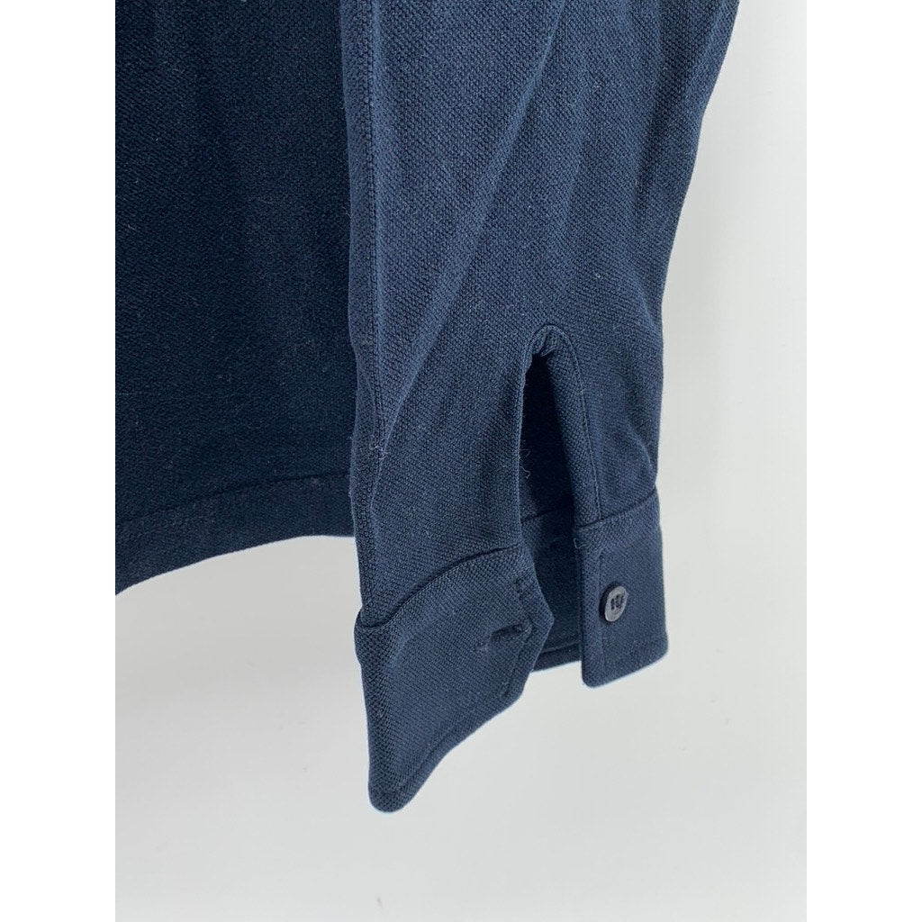 FRED PERRY Men's Navy Blue Textured Long Sleeve Polo Shirt SZ 42(L)