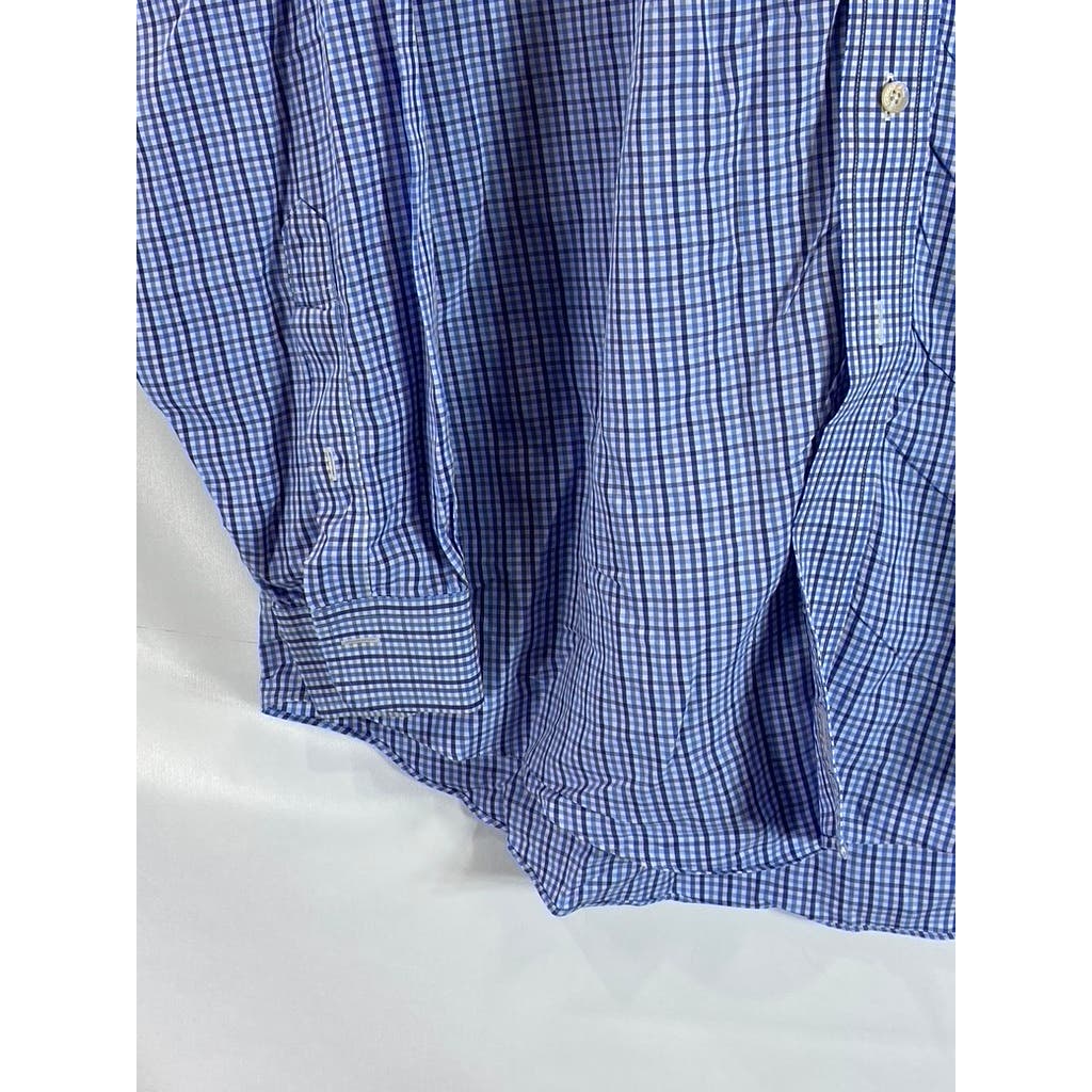 BROOKS BROTHERS Men's Blue Gingham Original Polo Regular-Fit Button-Up Shirt SZL