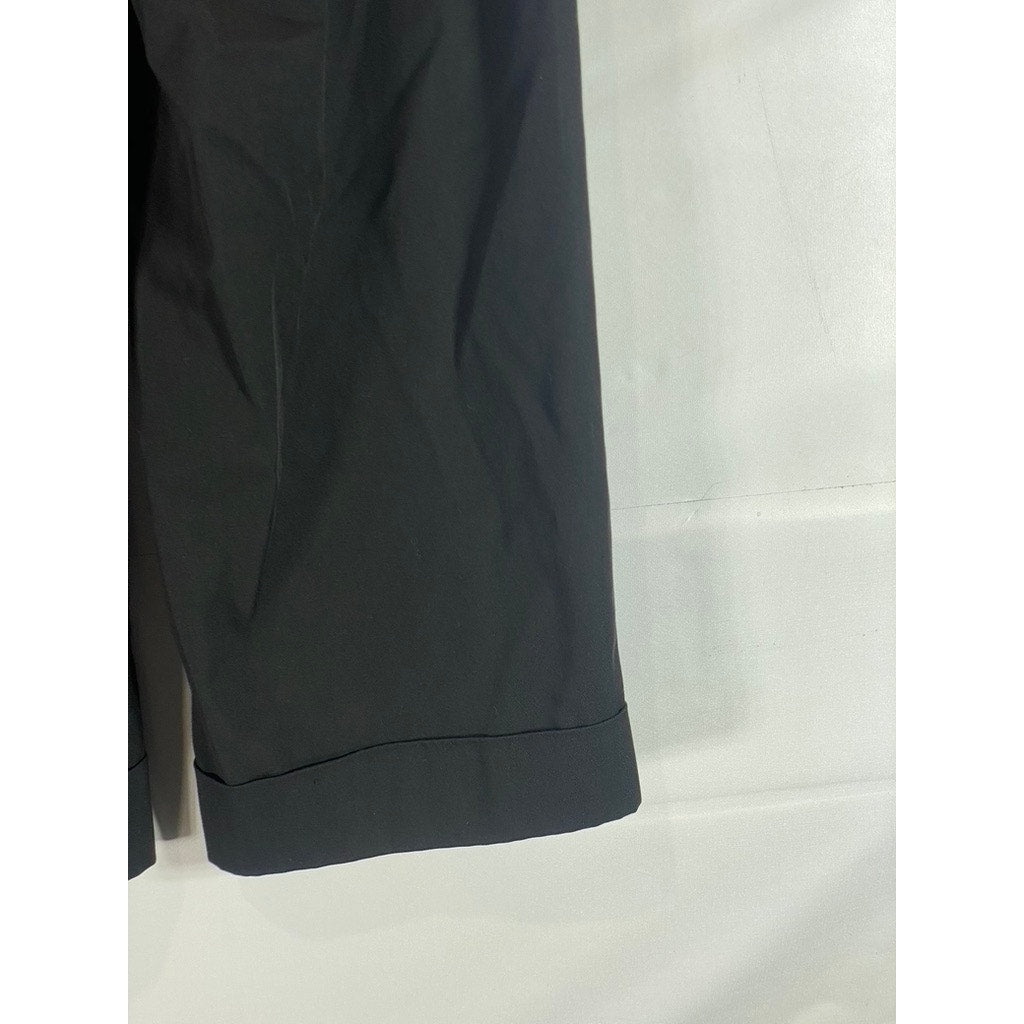 ZARA Women's Black Solid Straight Wide-Leg Cuffed Dress Pants SZ S