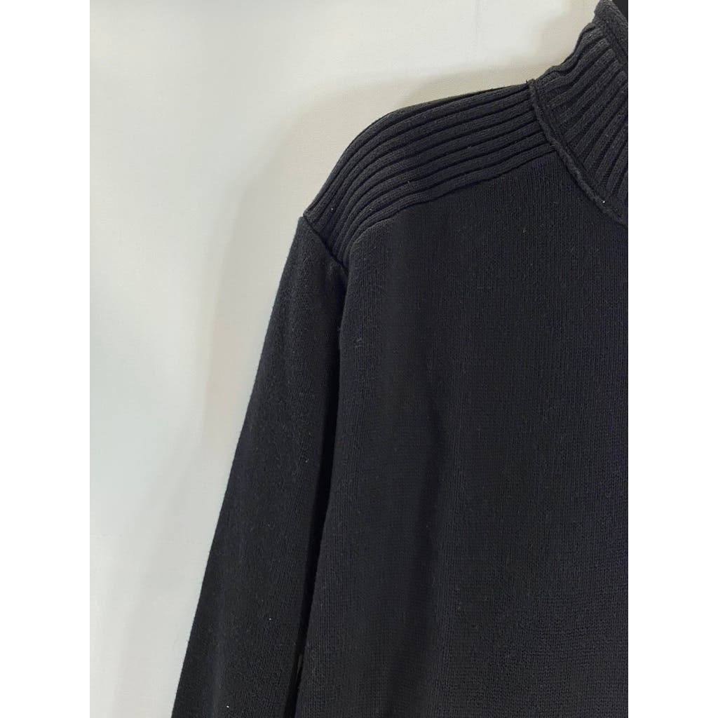 JOHN HENRY Men's Solid Black Ribbed Shoulder Quarter-Zip Pullover Sweater SZ XL