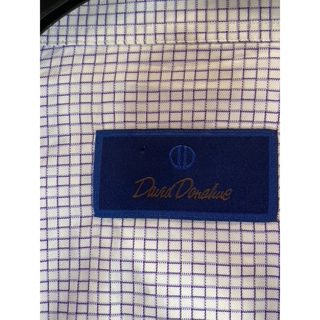 DAVID DONAHUE Men's White/Purple Mini Square Button-Up Long Sleeve Shirt SZ XL