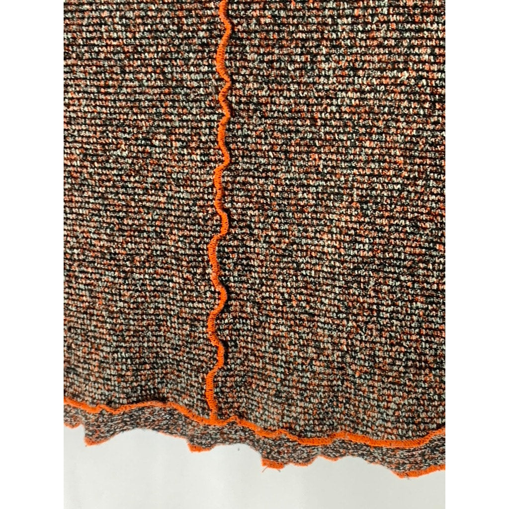 ZARA TRAFALUC Women's Brown/Orange Overstitch Lettuce-Trim Knit Crop Top SZ S