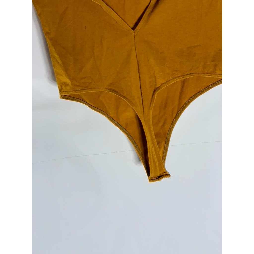 AMERICAN APPAREL Women's Camel Brown Mock-Neck Open-Back Thong Bodysuit SZ S