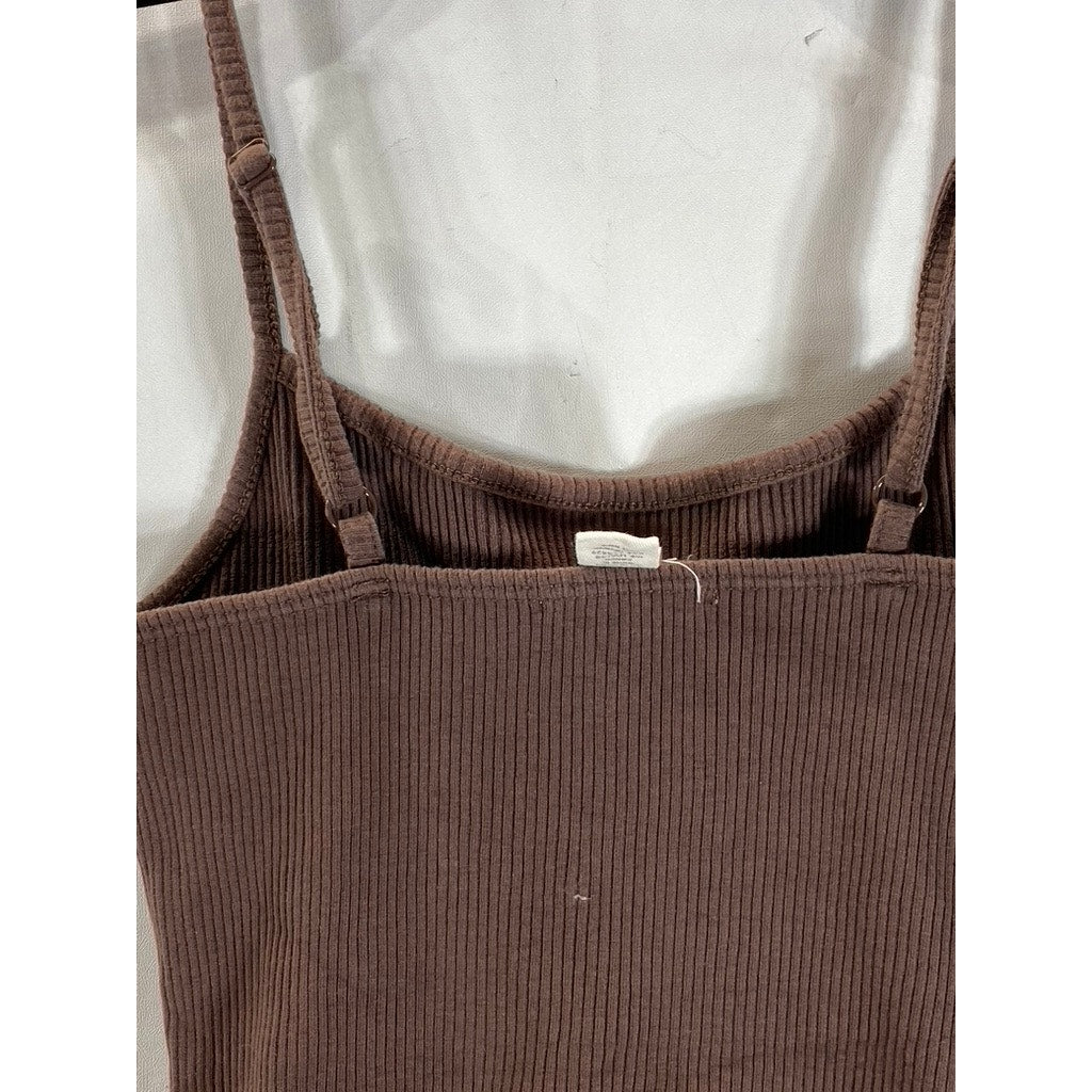 FULL TILT Women's Brown Ribbed Scoopneck Adjustable Strap Thong Bodysuit SZ M