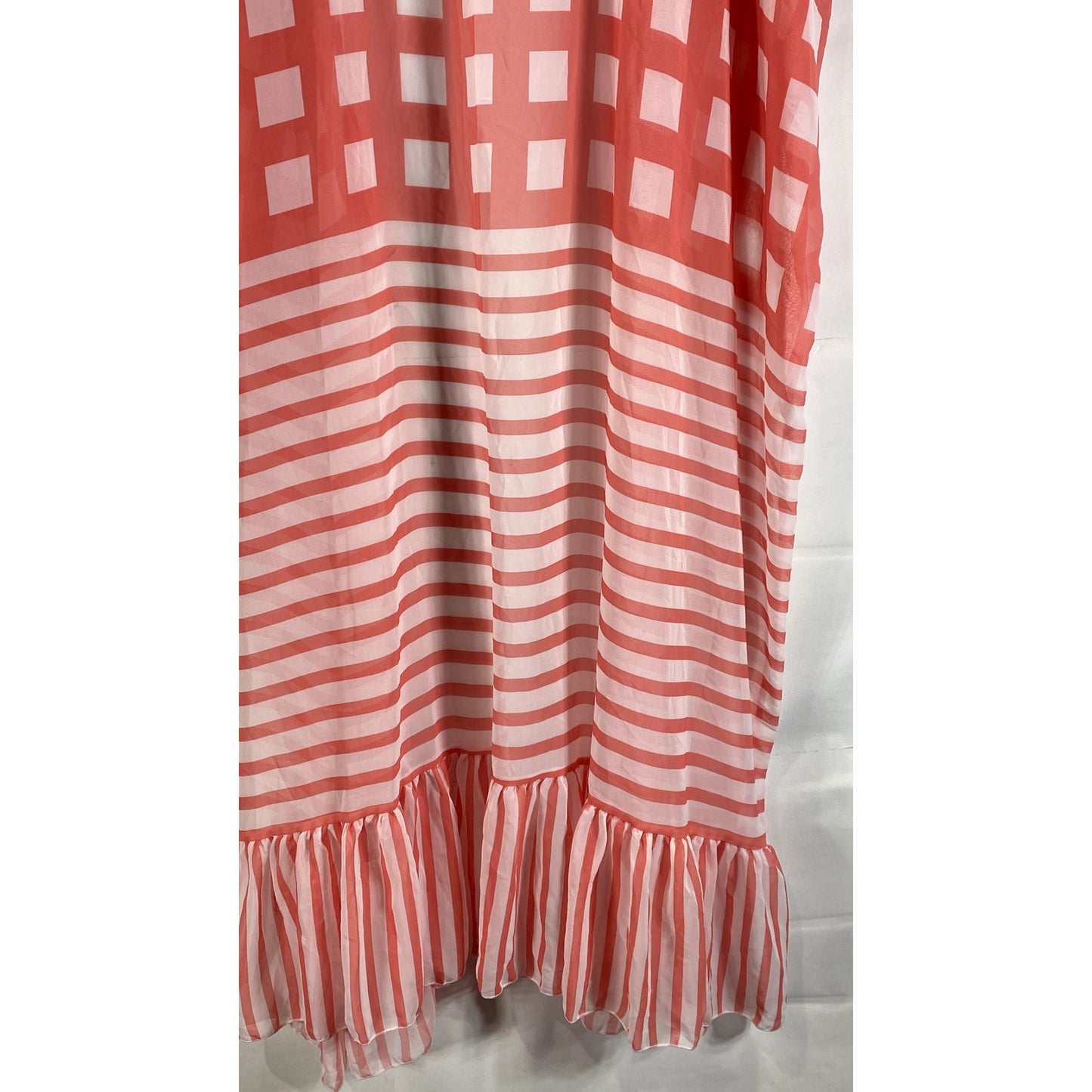 Women's Red/White Square-Striped Printed Ruffle-Hem Open-Front Cardigan SZ OS