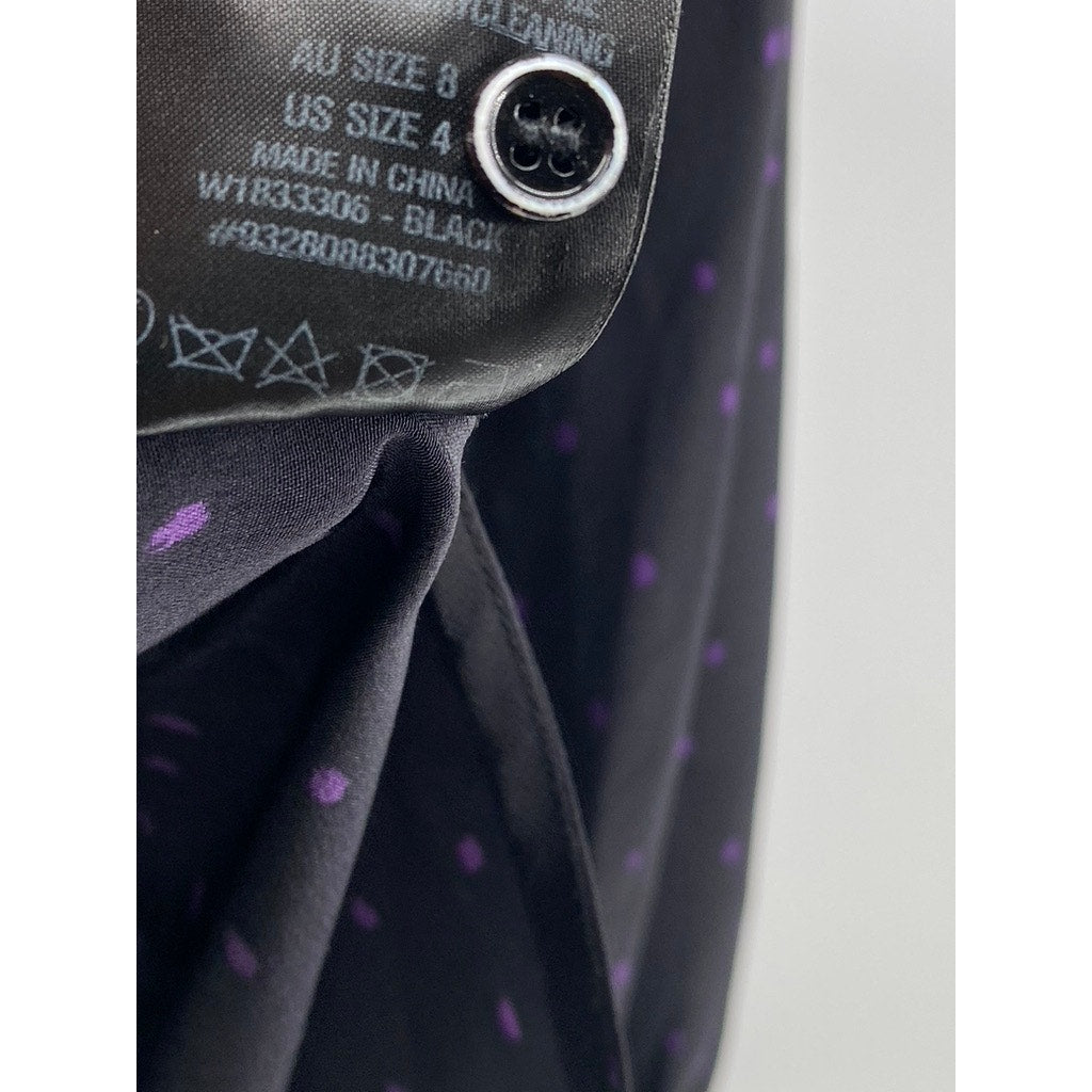 SCANLAN THEODORE Women’s Black-Purple Micro Dot Tie-Neck Long Sleeve Blouse SZ 4