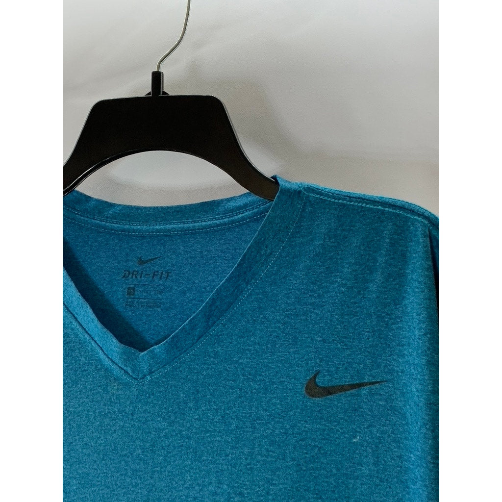 NIKE Men's Blue Heather Dri-Fit V-Neck Swoosh Logo Short Sleeve T-Shirt SZ XL