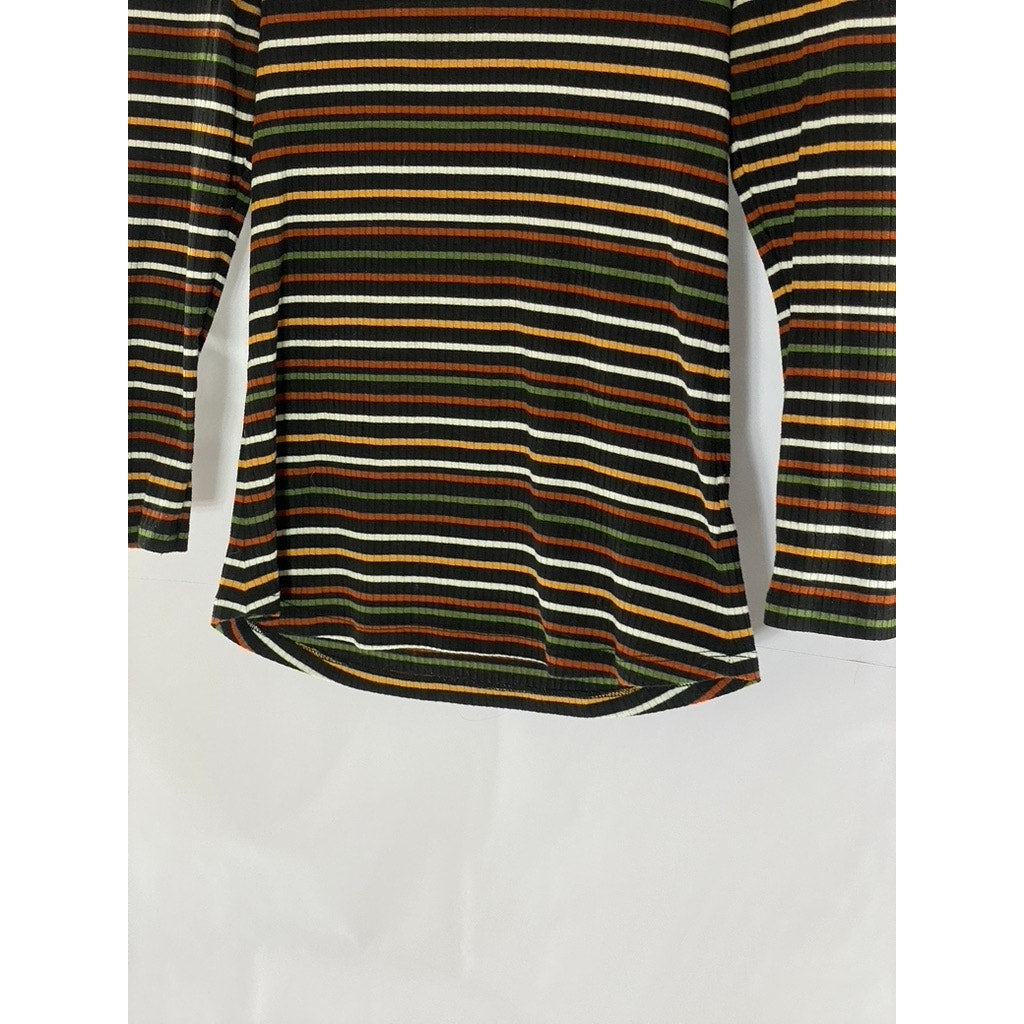 FREE PEOPLE Women's Black-Multicolor I'm Cute Striped Turtleneck Top SZ XS