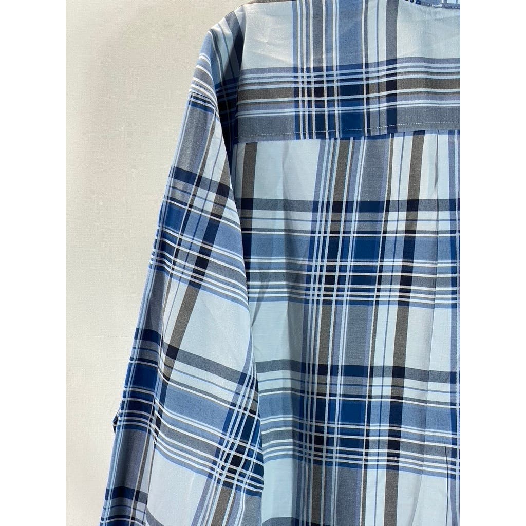 EDDIE BAUER Men's Blue Plaid Classic-Fit Button-Up Long Sleeve Shirt SZ 2XL