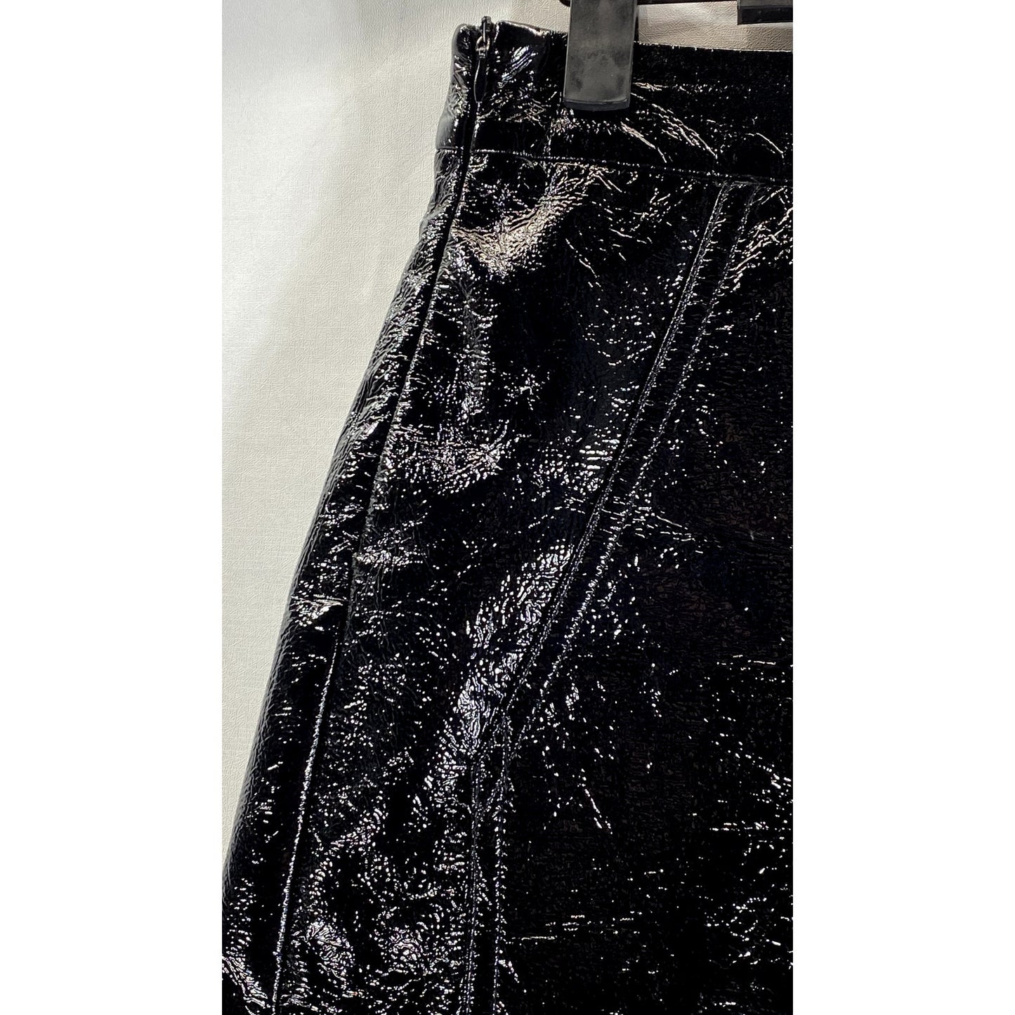 ANN SHEN Women's Black Faux Leather Straight Mini Skirt SZ L