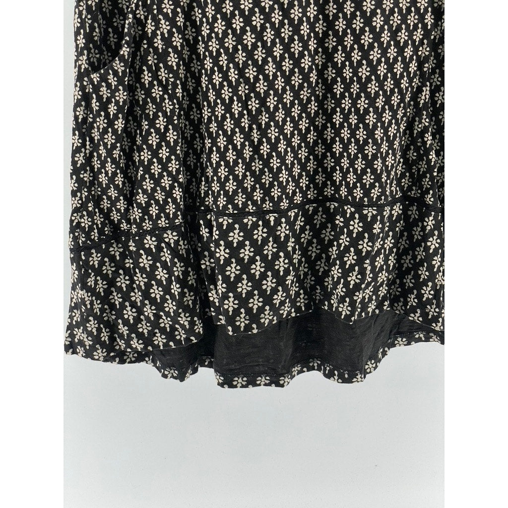 FATFACE Women's Black Printed Crewneck Short Sleeve Simone Knee Length Dress SZ8