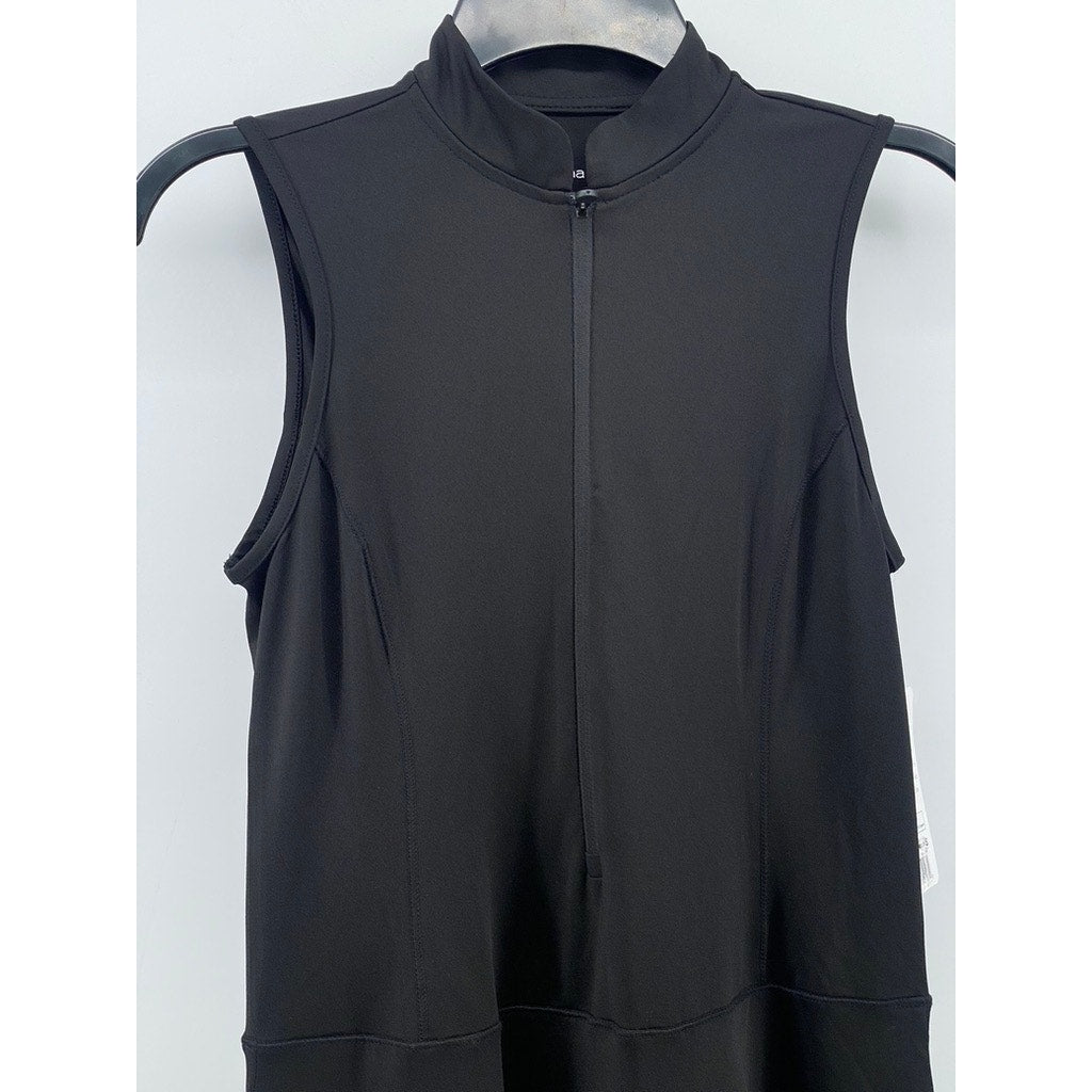 APANA Women's Black Solid Half-Zip Sleeveless A-Line Mini Active Dress SZ S