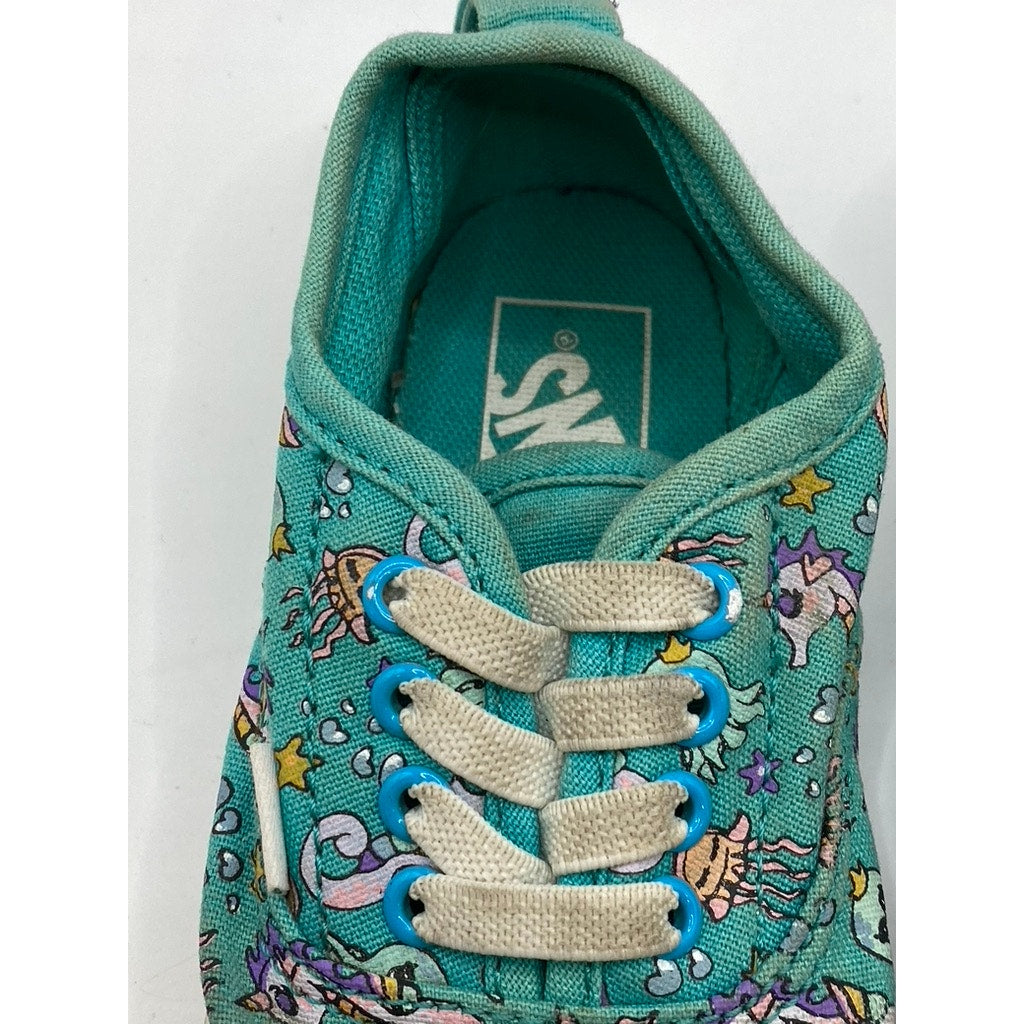 VANS Toddler Girls' Teal Blue Sea Critter Print Lace-Up Classic Sneakers SZ 8.5