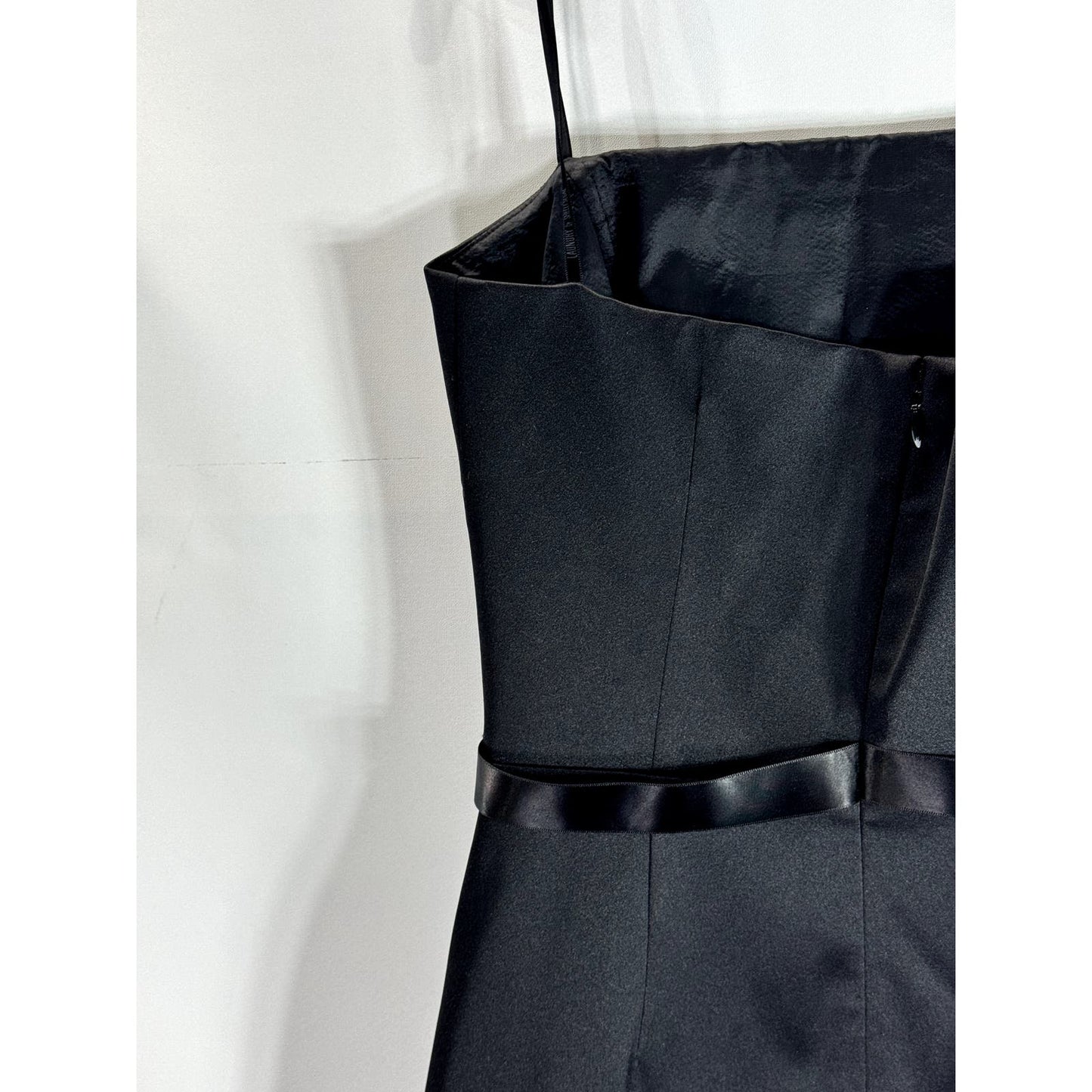 LAUNDRY BY SHELLI SEGAL Women's Black Satin Waist-Bow Spaghetti Strap Dress SZ 4