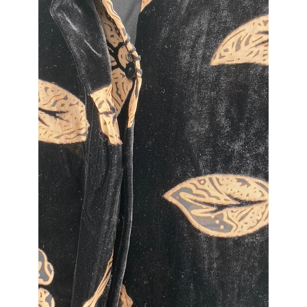 ZARA Women's Black-Beige Floral Burnout Button-Up Long Sleeve Top SZ S