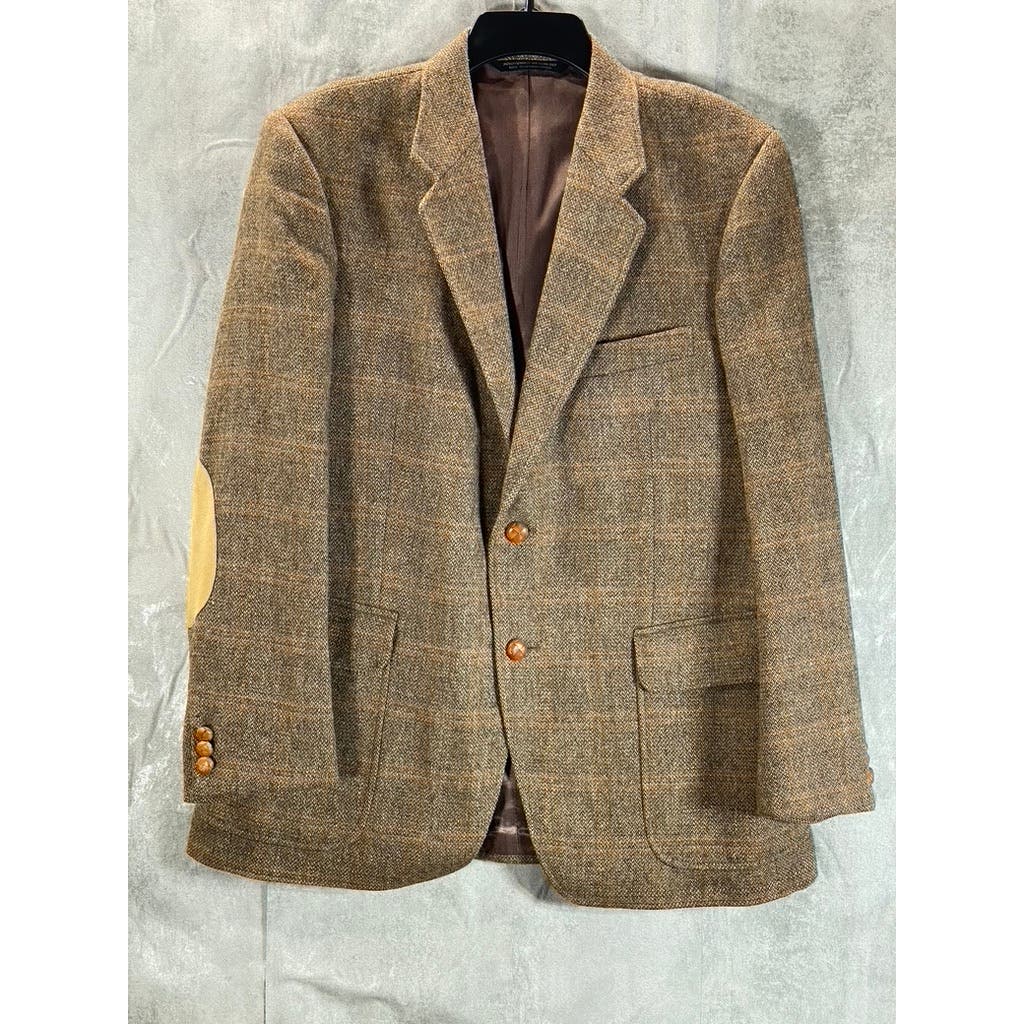 THE CLOTHIER Men's Short Tan Pure Wool Elbow-Patch Two-Button Blazer SZ 42S