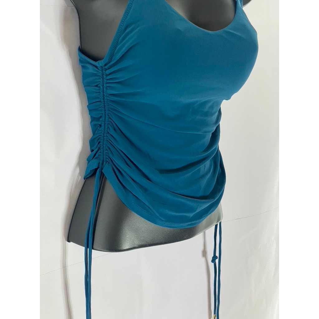 ROBIN PACCONE Women's Pacific Blue Aubrey Lingerie Side-Ruched Tankini Top SZ S