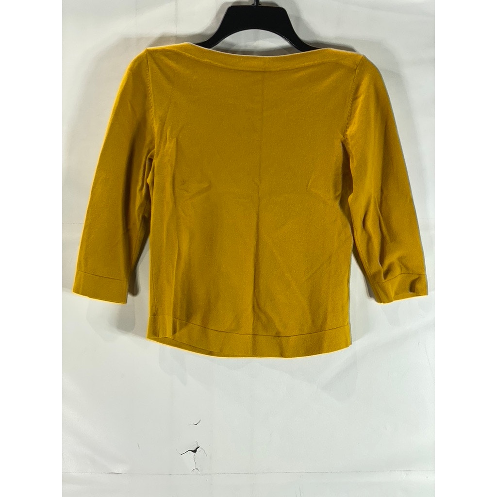 ANN TAYLOR Women's Yellow-Gold Solid Boatneck Long Sleeve Top SZ M