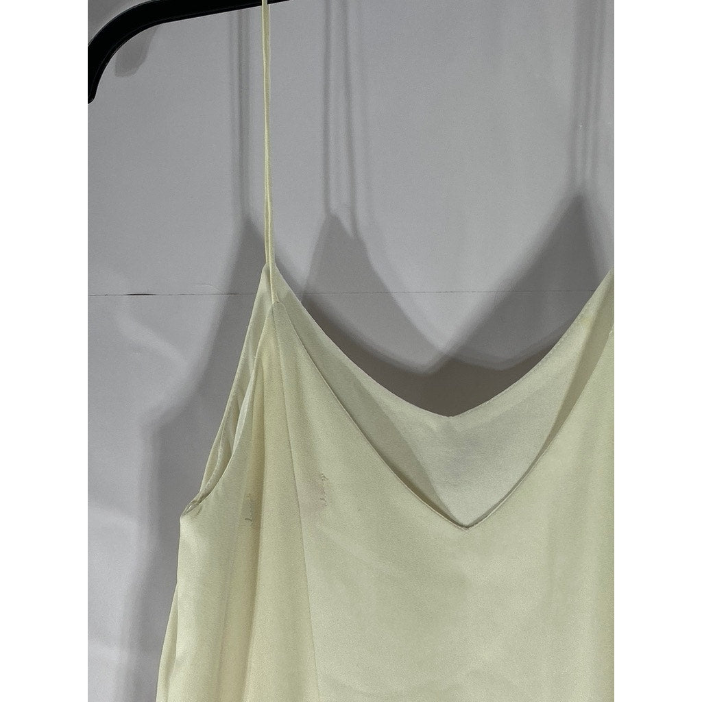 EMMELINE Women's Cream V-Neck Fringe-Hem Slip Mini Dress SZ M