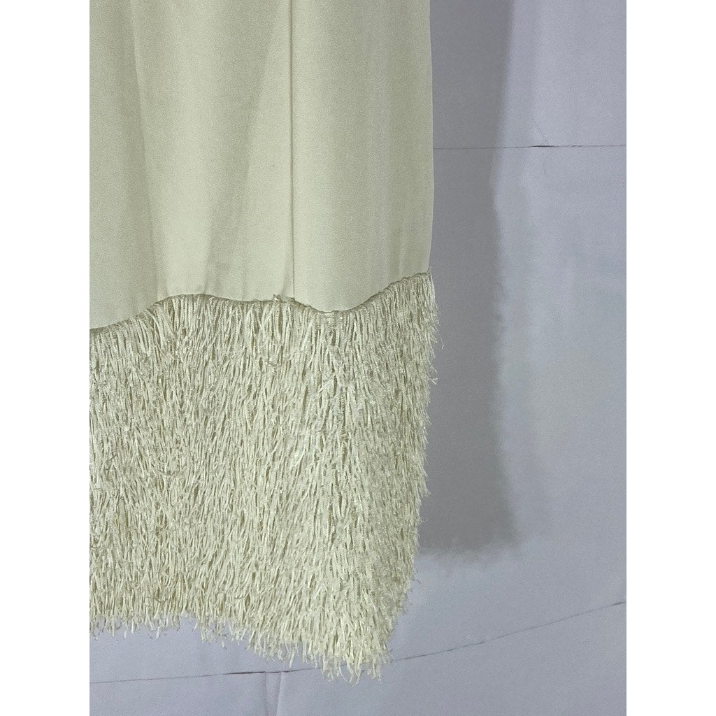 EMMELINE Women's Cream V-Neck Fringe-Hem Slip Mini Dress SZ M