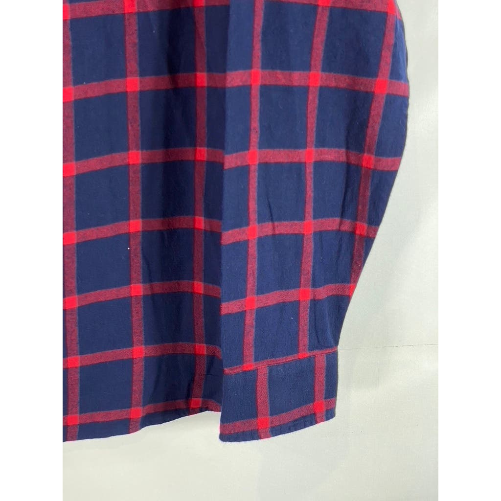 J. CREW Men's Navy Plaid Classic-Fit Button-Up Long Sleeve Flannel Shirt SZ XL