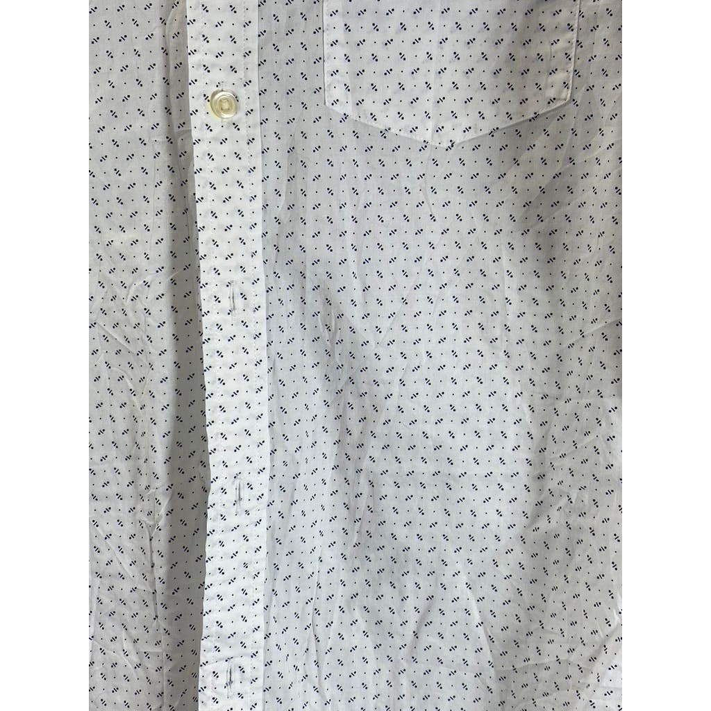 BANANA REPUBLIC Men's White/Grey Print Organic Cotton Untucked Fit Shirt SZ M