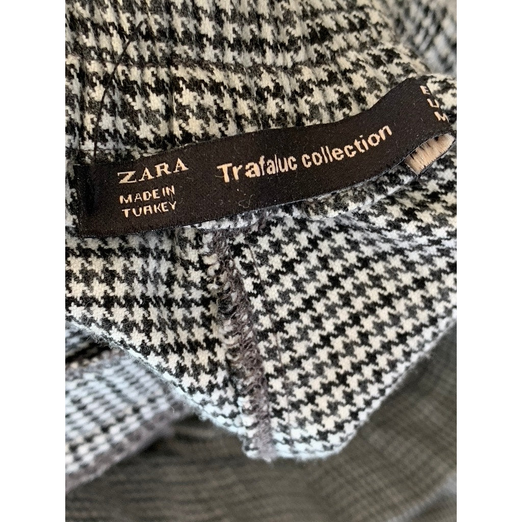 ZARA Trafaluc Women's Black/White Houndstooth Belted Straight-Leg Pant SZ XS