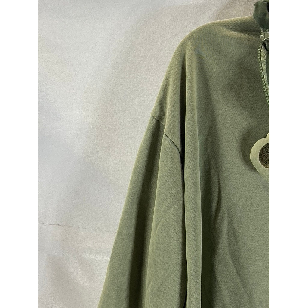 MODAKAWA Women's Olive Green Frog Zipper Envelope Oversized Hoodie SZ M