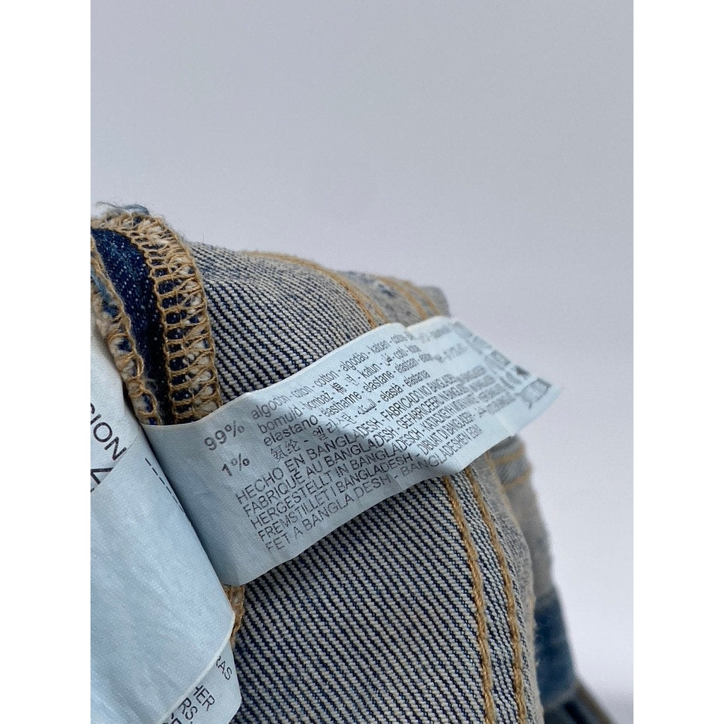 ZARA Women's Light Blue Denim Raw-Hem Button-UP Strapless Corset Top SZ M