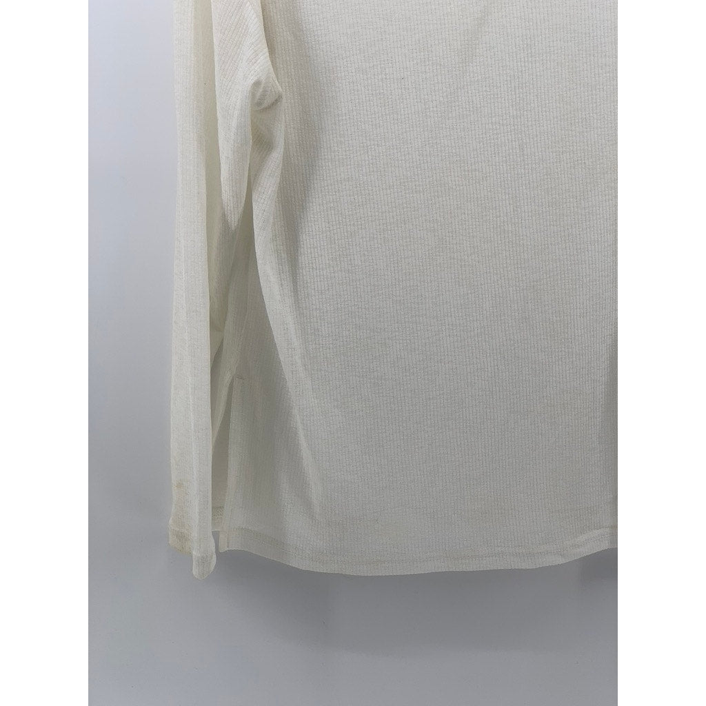 GU Women's Off-White Crewneck Lightweight Textured Oversized Long Sleeve Top SZS