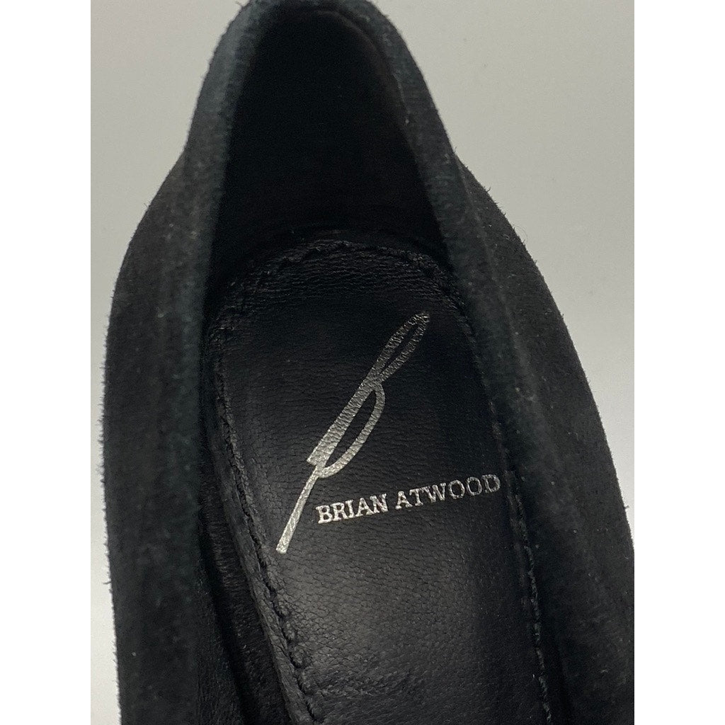 BRIAN ATWOOD Women’s Black Rhinestone Embellished Peep-Toe Platform Pumps SZ 6.5