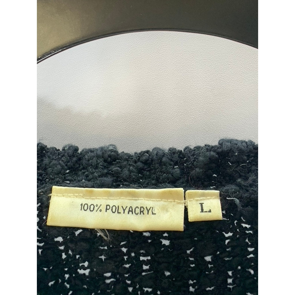 UNBRANDED Women's Black Beaded Floral Appliqué Crewneck Pullover Sweater SZ L