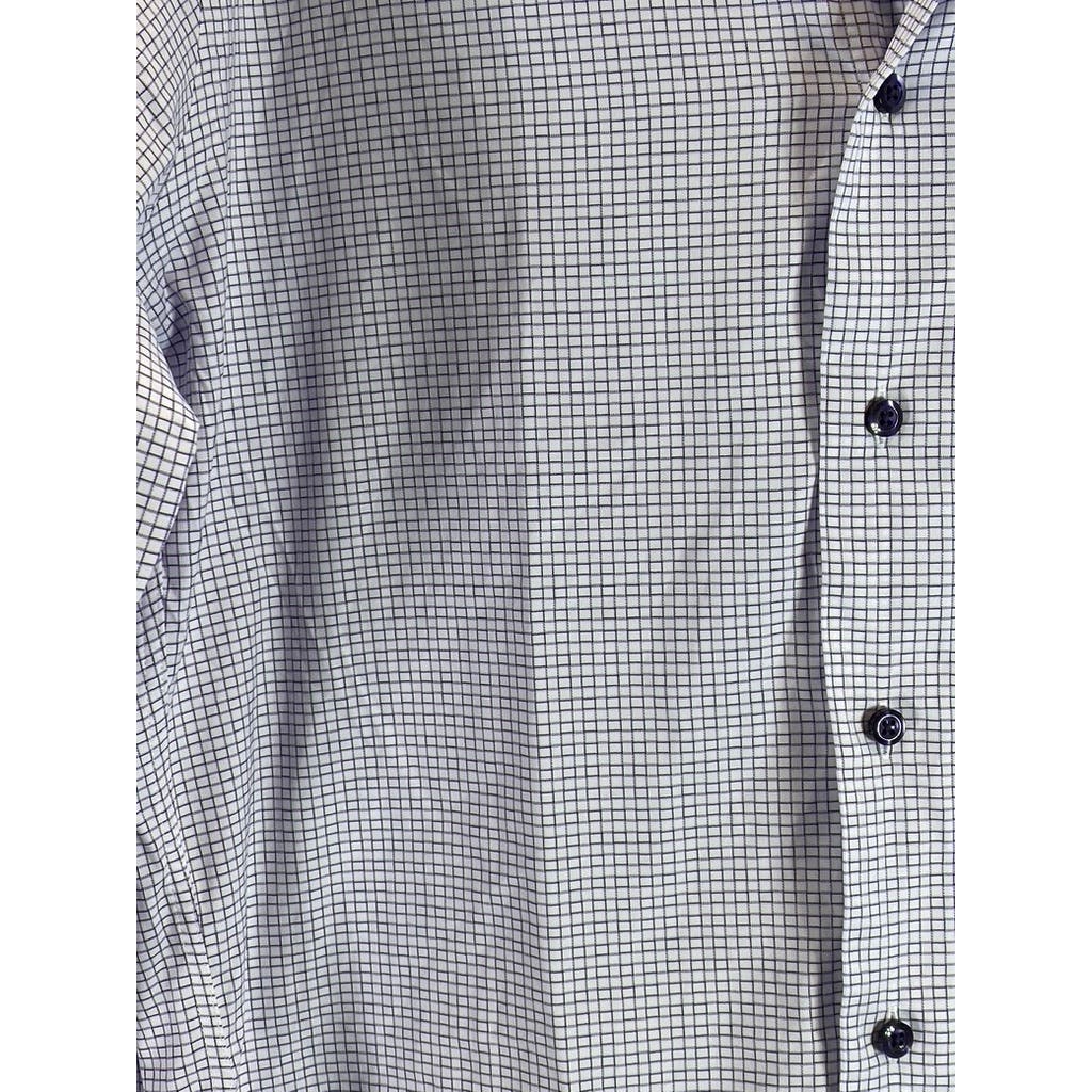 DAVID DONAHUE Men's White/Purple Mini Square Button-Up Long Sleeve Shirt SZ XL