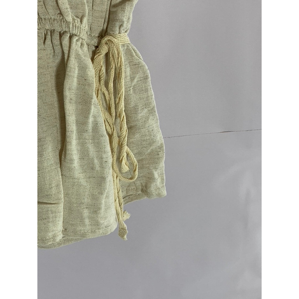 ZARA Women's Tan Straight-Neck Ruffle Elastic Waist Strap Rustic Top SZ L