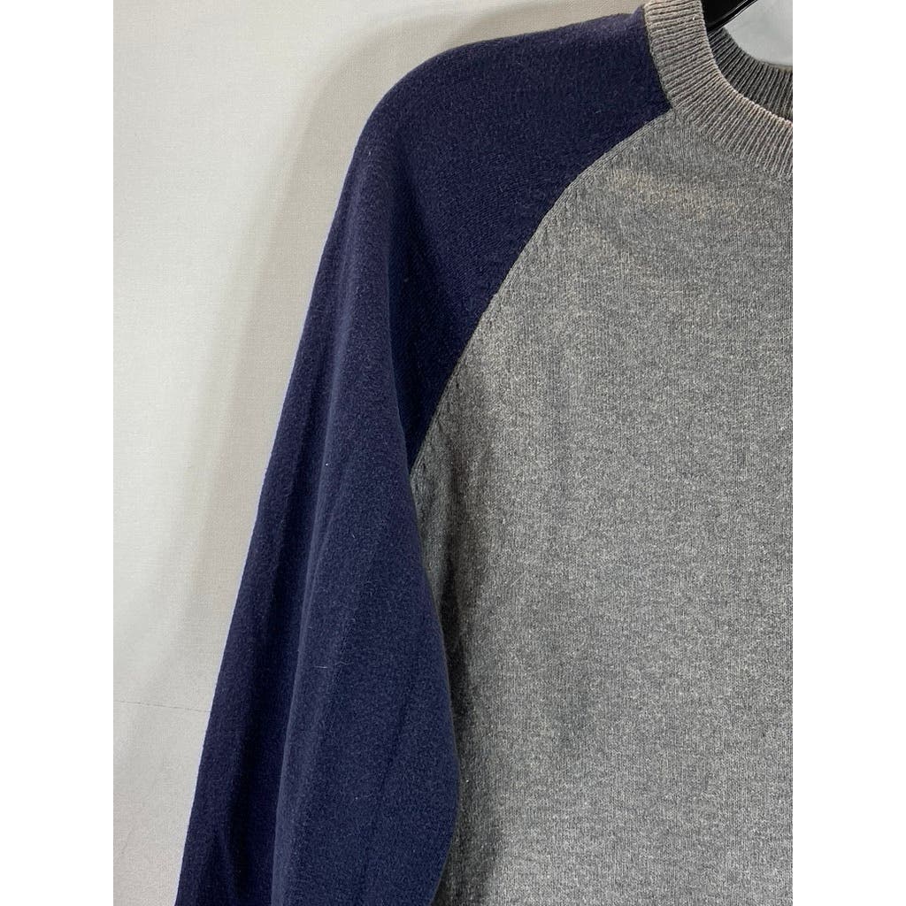 J.CREW Men's Gray/Navy Crewneck Colorblock Long Sleeve Pullover Sweater SZ M