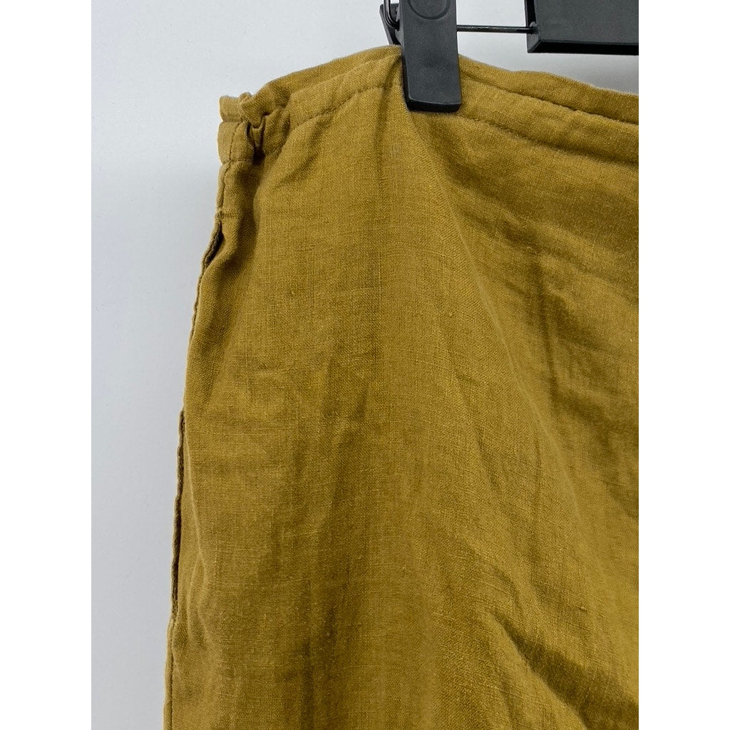 ANN TAYLOR Women’s Tan Linen Button-Front Drawstring Pull-On Pants SZ 8