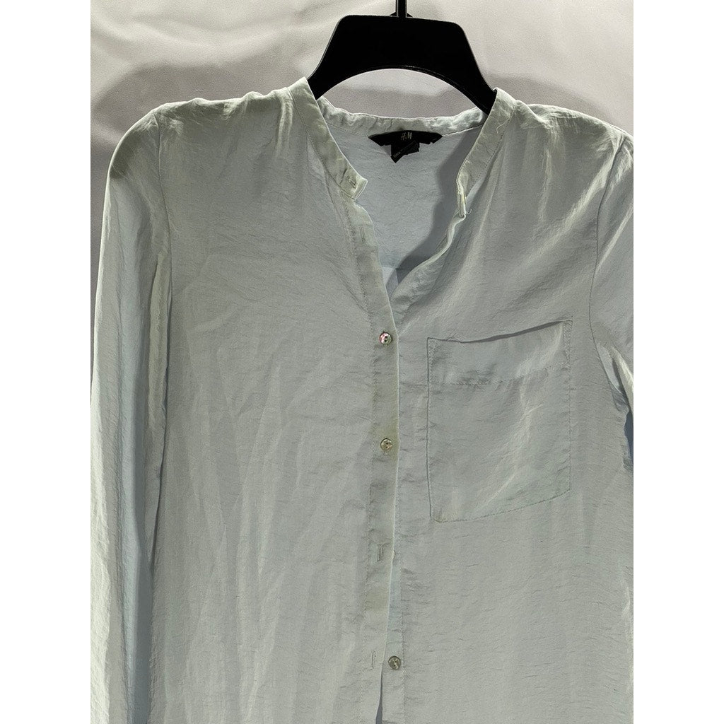 H&M Women's Light Blue Hi-Low Button-Up Long Sleeve Tunic Top SZ 2