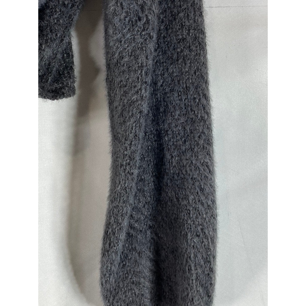 HOLLISTER Women's Gray Open Front Knit Waist Tie Long Sleeve Crop Sweater SZ M