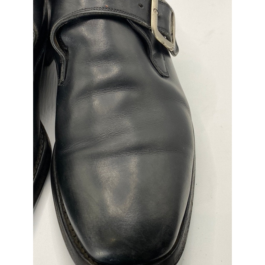 BARNEYS NEW YORK Men's Vintage Black Leather Round-Toe Monk Strap Loafer 8.5