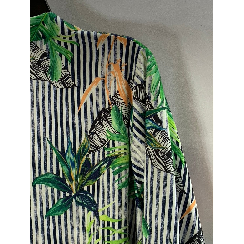 CUPSHE Women's White Striped Hawaiian Tropical Tie-Sleeve Cover-Up Dress SZ L
