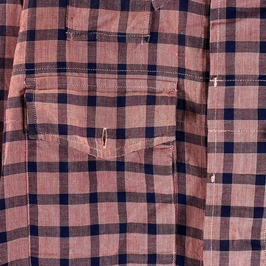 18EAST MFG Men's Red/Navy Plaid Button-Up Regular-Fit Long Sleeve Shirt SZ S