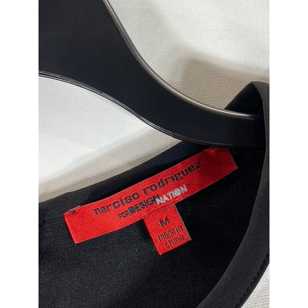 NARCISO RODRIGUEZ Women's Black/White Color Block Sheath Long Sleeve Dress SZ M