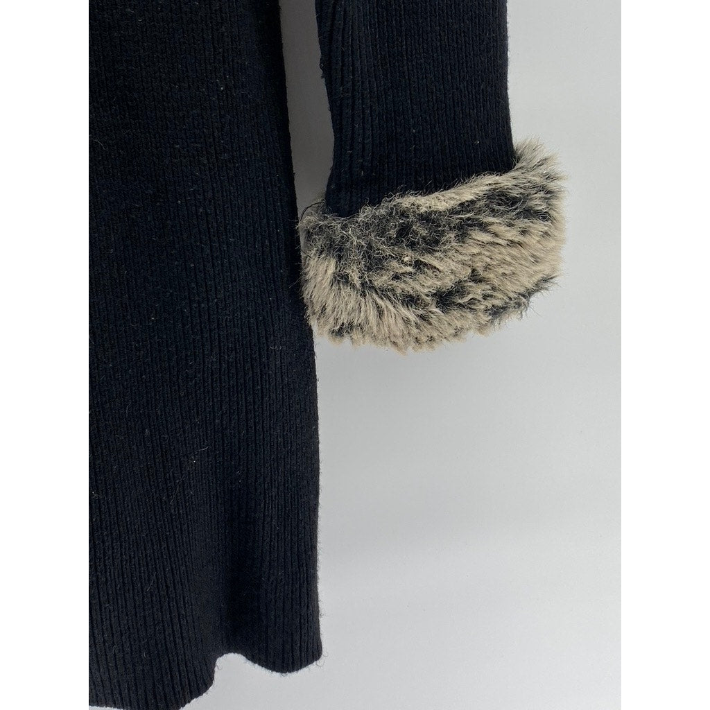 CHRISTIE & JILL Women's Vintage Black Rib Faux Fur Long Sleeve Long Duster SZ L