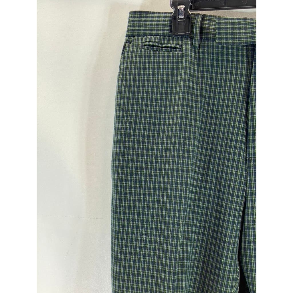 ASOS DESIGN Men's Navy/Green Micro Check Tapered Smart Trousers SZ 34X34