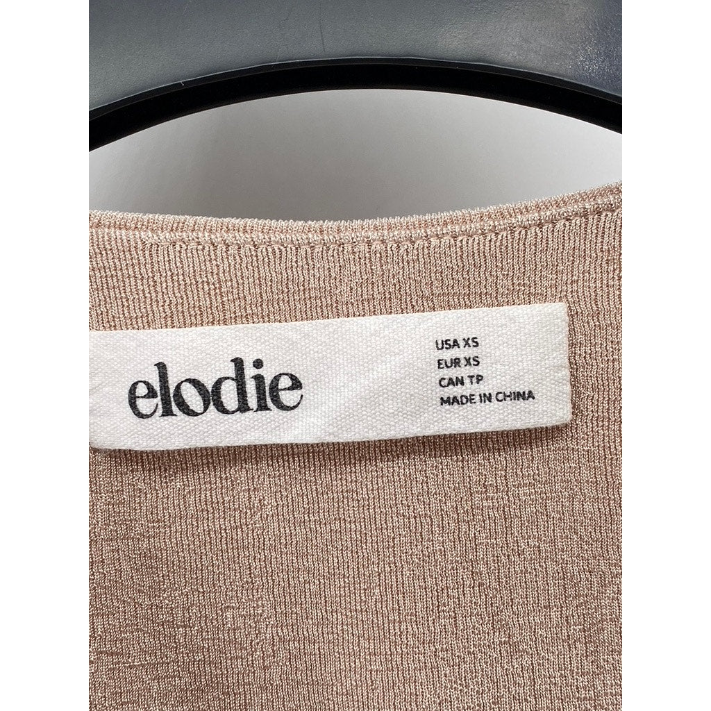 ELODIE Women's Light Beige Button Keyhole Twist-Front Cropped Tank Top SZ XS