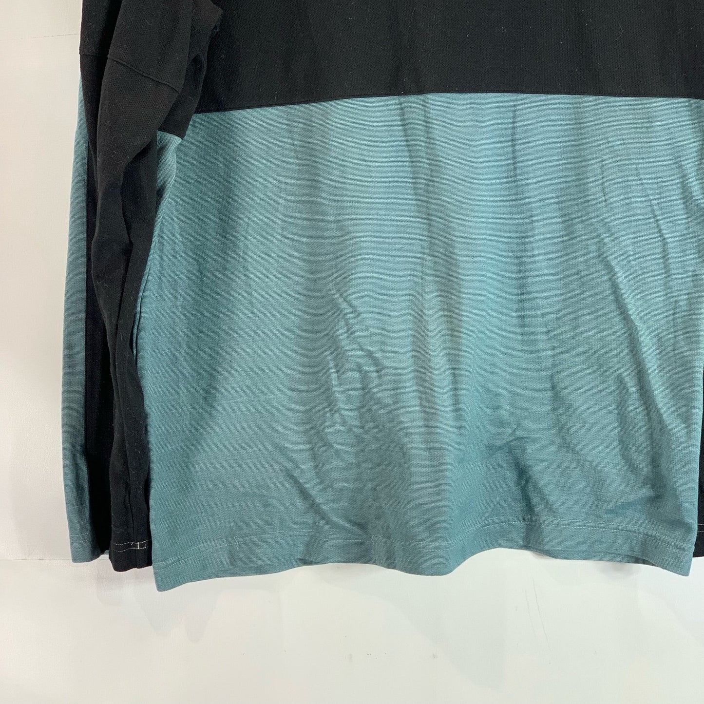 ADIDAS Men's Black/Teal Colorblock Athlete ID Crewneck Long Sleeve T-Shirt SZ L