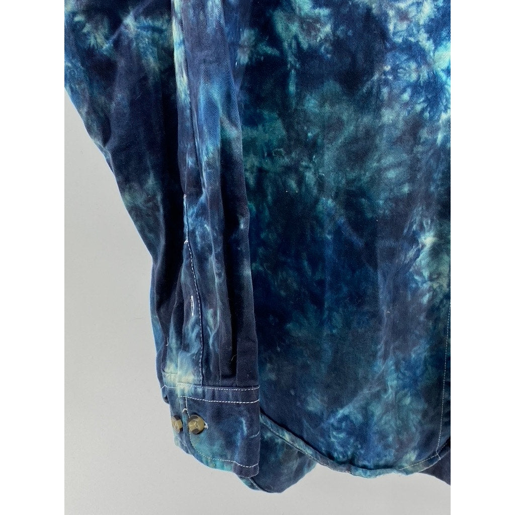 ULTRA CLUB Men's Blue Tie-Dye Regular-Fit Button-Up Long Sleeve Shirt SZ XL