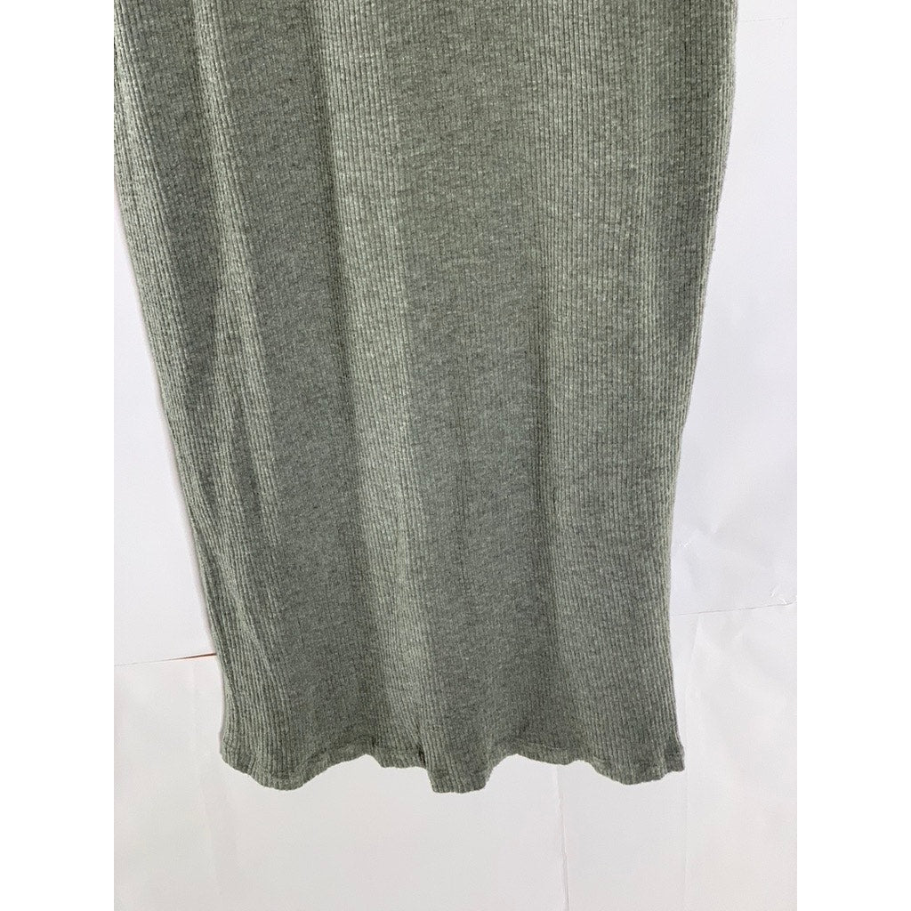 ALL IN FAVOR Women's Gray Ribbed Henley Casual Midi Tank Dress SZ S