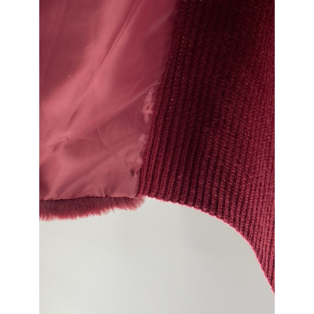 LIZ CLAIBORNE Women's Maroon Faux-Fur Knit Open-Front Sleeveless Vest SZ S